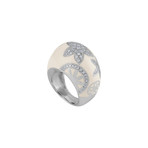 Nouvelle Bague India Preziosa 18k White Gold Diamond + White Enamel Ring // Ring Size: 5.25