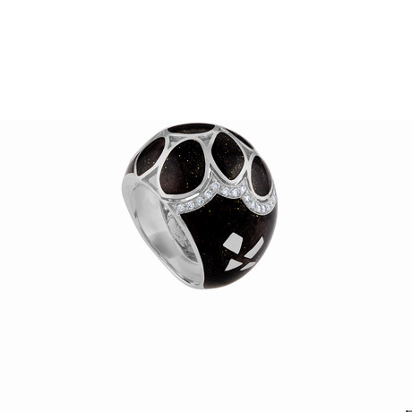 Nouvelle Bague Petali 18k White Gold Diamond + Black Enamel Ring // Ring Size: 7