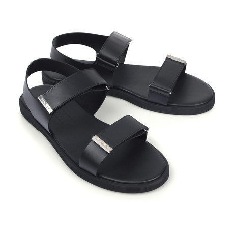Versace Collection // Leather Sandals // Black + Nickel (Euro: 39)