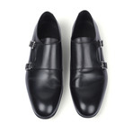 Versace Collection // Leather Double Buckle Monk Shoe // Black + Nickel (Euro: 41)