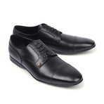 Gianni Versace // Leather + Lizard Lace Up Cap Toe Shoe // Black + Warm Gold (Euro: 42)