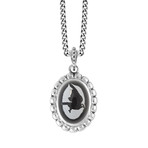 Skull Bezel Pendant + Etched Onyx Stone // 24"L Curb Link Chain