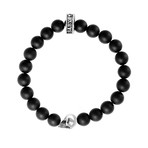 Onyx Bead Bracelet + Silver Skulls // 8mm