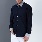 Marc Button-Up Shirt // Dark Blue + White (Small)