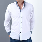 Marc Button-Up Shirt // White + Dark Blue (Large)