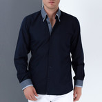 Marc Button-Up Shirt // Dark Blue + Blue (Large)
