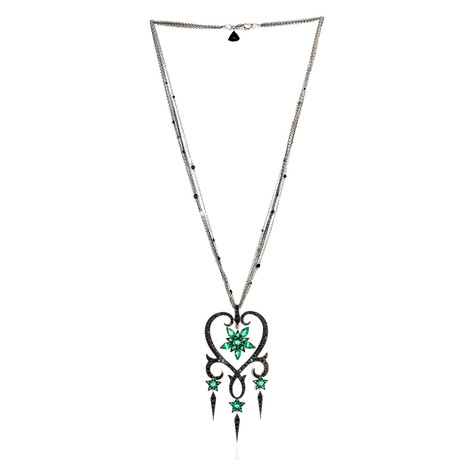 Stephen Webster Belle Epoque 18k White Gold Diamond + Emerald Statement Necklace
