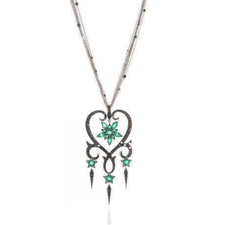 Stephen Webster Belle Epoque 18k White Gold Diamond + Emerald Statement Necklace