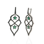 Stephen Webster Belle Epoque 18k White Gold Diamond + Emerald Dangle Earrings