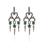 Stephen Webster Belle Epoque 18k White Gold Diamond + Emerald Statement Earrings