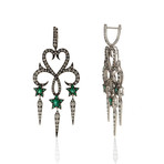 Stephen Webster Belle Epoque 18k White Gold Diamond + Emerald Statement Earrings