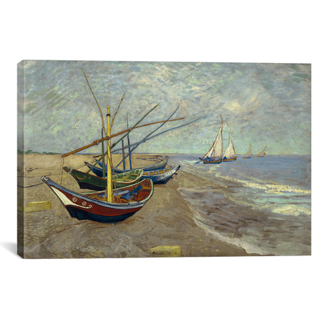 Fishing Boats on the Beach at les Saintes Maries de la Mer // Vincent van Gogh (26"W x 18"H x 0.75"D)