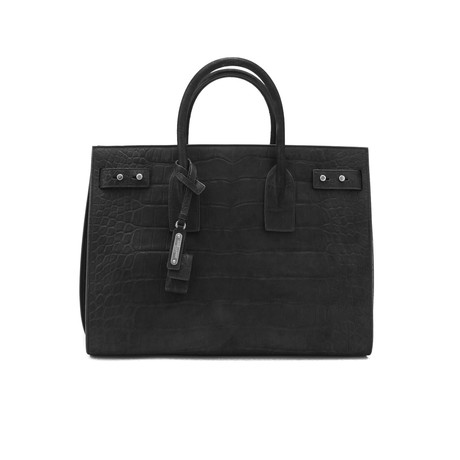 Saint Laurent // Soft Leather Sac De Jour Croc Embossed Medium Tote Handbag // Black