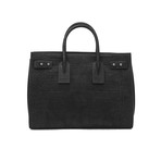 Saint Laurent // Soft Leather Sac De Jour Croc Embossed Medium Tote Handbag // Black