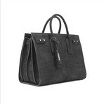 Saint Laurent // Soft Leather Sac De Jour Croc Embossed Medium Tote Handbag // Black