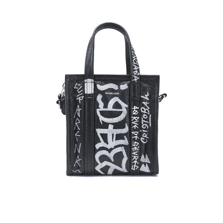 Balenciaga // Lambskin Leather XXS Bazar Graffiti Shopper Handbag // Black