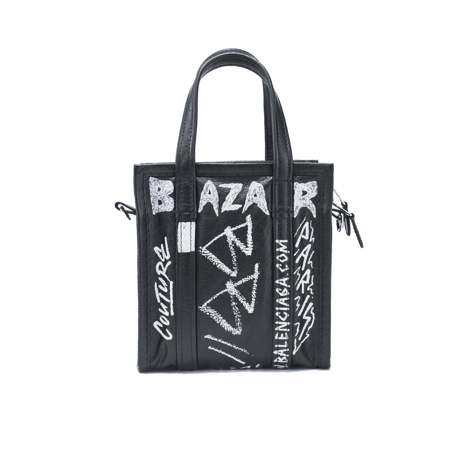 Balenciaga // Lambskin Leather XXS Bazar Graffiti Shopper Handbag ...