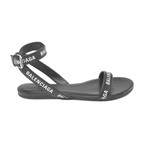 Balenciaga // Leather Round Flat Logo Sandal // Black (US: 5)