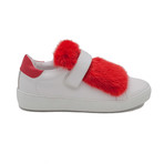 Moncler // Leather Lucie Fur Sneaker // White + Red (US: 5)
