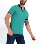 Polo Shirt + Contrast Collar // Green + Navy (L)