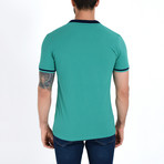 Polo Shirt + Contrast Collar // Green + Navy (S)