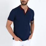 Polo Shirt + Contrast Collar // Navy + Burgundy (M)