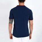Polo Shirt + Contrast Collar // Navy + Burgundy (L)