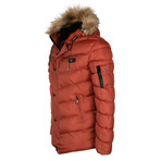 Fur Hooded Winter Coat // Brick (XL)