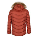 Fur Hooded Winter Coat // Brick (XL)