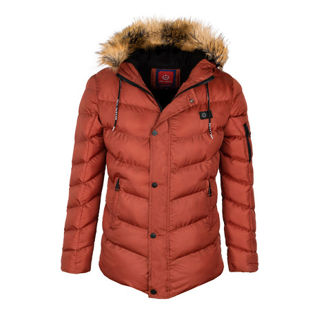 Fur Hooded Winter Coat // Brick (S)