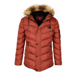 Fur Hooded Winter Coat // Brick (3XL)