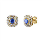 Estate 18k Yellow Gold Diamond + Sapphire Earrings