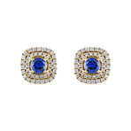 Estate 18k Yellow Gold Diamond + Sapphire Earrings