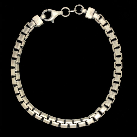 925 Solid Sterling Silver Round Box Link Bracelet