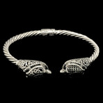925 Solid Sterling Silver Twisted Cable Wire Retro Bangle Bracelet // Tortoise
