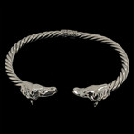 925 Solid Sterling Silver Twisted Cable Wire Retro Bangle Bracelet // Horse Heads