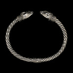 925 Solid Sterling Silver Twisted Cable Wire Retro Bangle Bracelet V2 // Bears Head