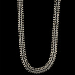 925 Solid Sterling Silver Beaded Basket Weave Link Necklace