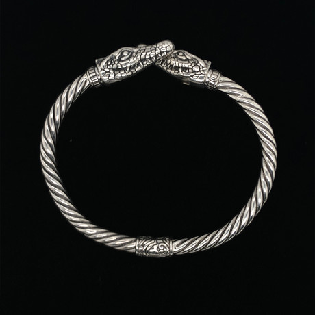 925 Solid Sterling Silver Twisted Cable Wire Retro Bangle Bracelet // Alligator