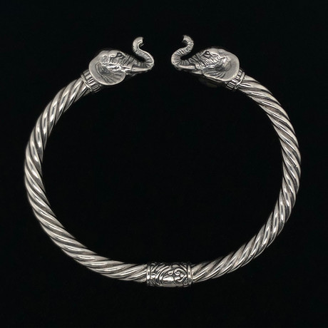 Sterling Silver Twisted Cable Wire Retro Bangle Bracelet // Elephante