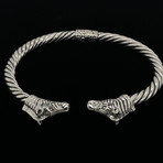 925 Solid Sterling Silver Twisted Cable Wire Retro Bangle Bracelet // Zebra