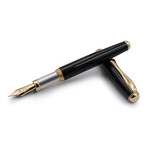 Black Resin + Solid Silver 925 Grip // Fountain Pen (Fine Point Nib)
