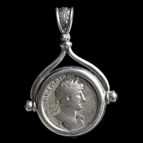 Hadrian Silver Coin // Silver Bezel With Garnets
