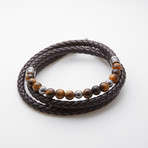 Dell Arte // Leather + Tiger's Eye Wrap Bracelet // Black + Brown