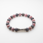 Jean Claude Jewelry // Cat's Eye Agate Bracelet With Mauve Rhodonite Stone And Metallic Inserts