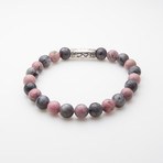 Jean Claude Jewelry // Cat's Eye Agate Bracelet With Mauve Rhodonite Stone And Metallic Inserts