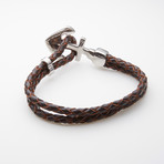 Jean Claude Jewelry // Leather + Silver Plated Skull Anchor Bracelet // Brown