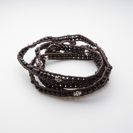 Jean Claude Jewelry // Multi-Wrap Agate Bracelet + Silver Skull // Black