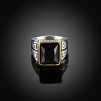 Stainless Steel Black Sapphire Emerald Cut Roman Ingrain Class Statement Ring (11)