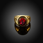 Stainless Steel Halo Ruby Sphere Class Ingrain Statement Ring (7)